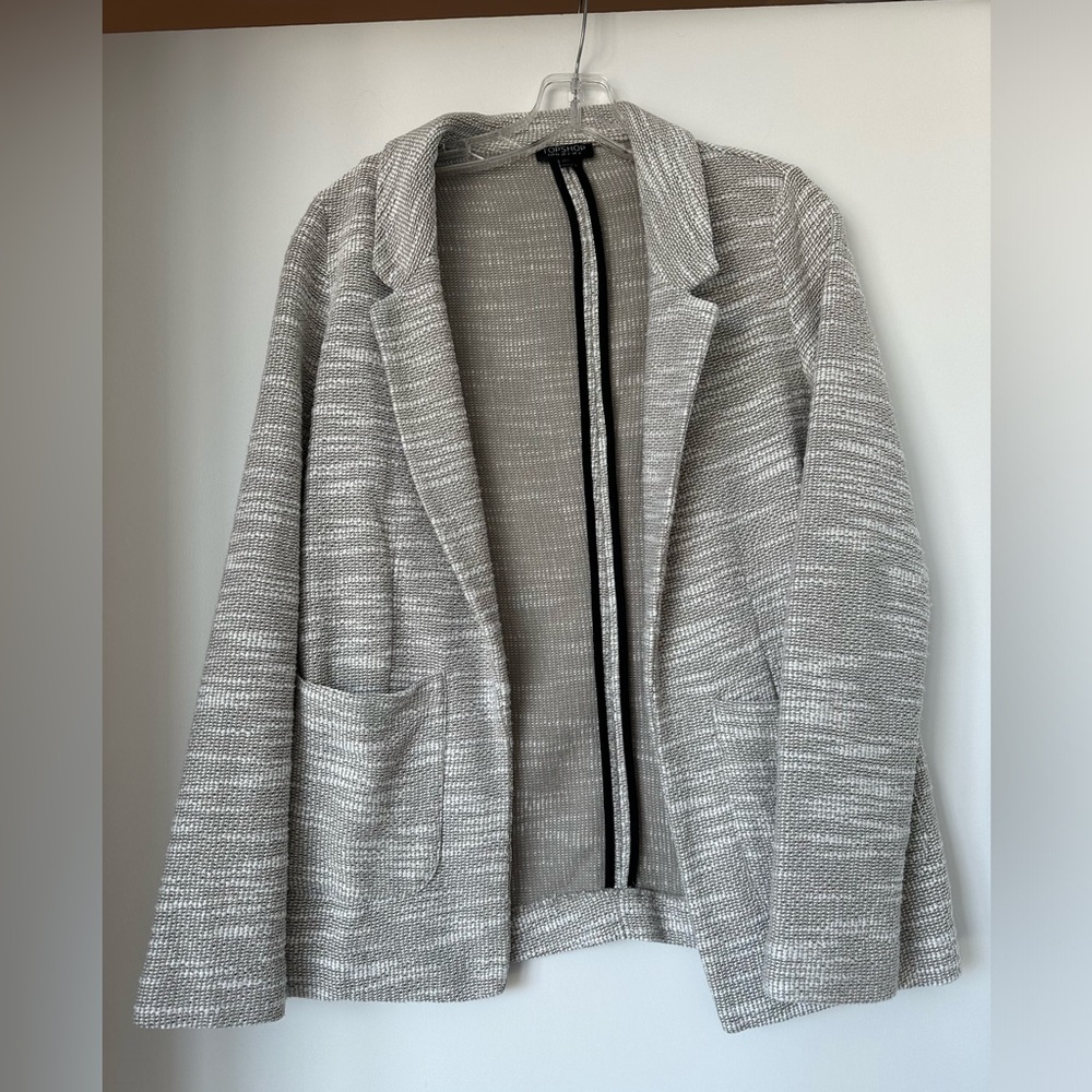 Topshop open front grey and white blazer